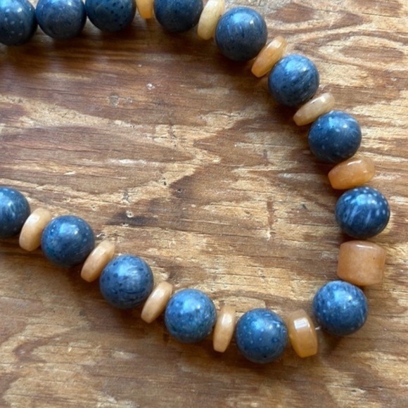 DENIM LAPIS RULITE QUARTZ SAND AND SEA HEISHI NECKLACE - Picture 1 of 6